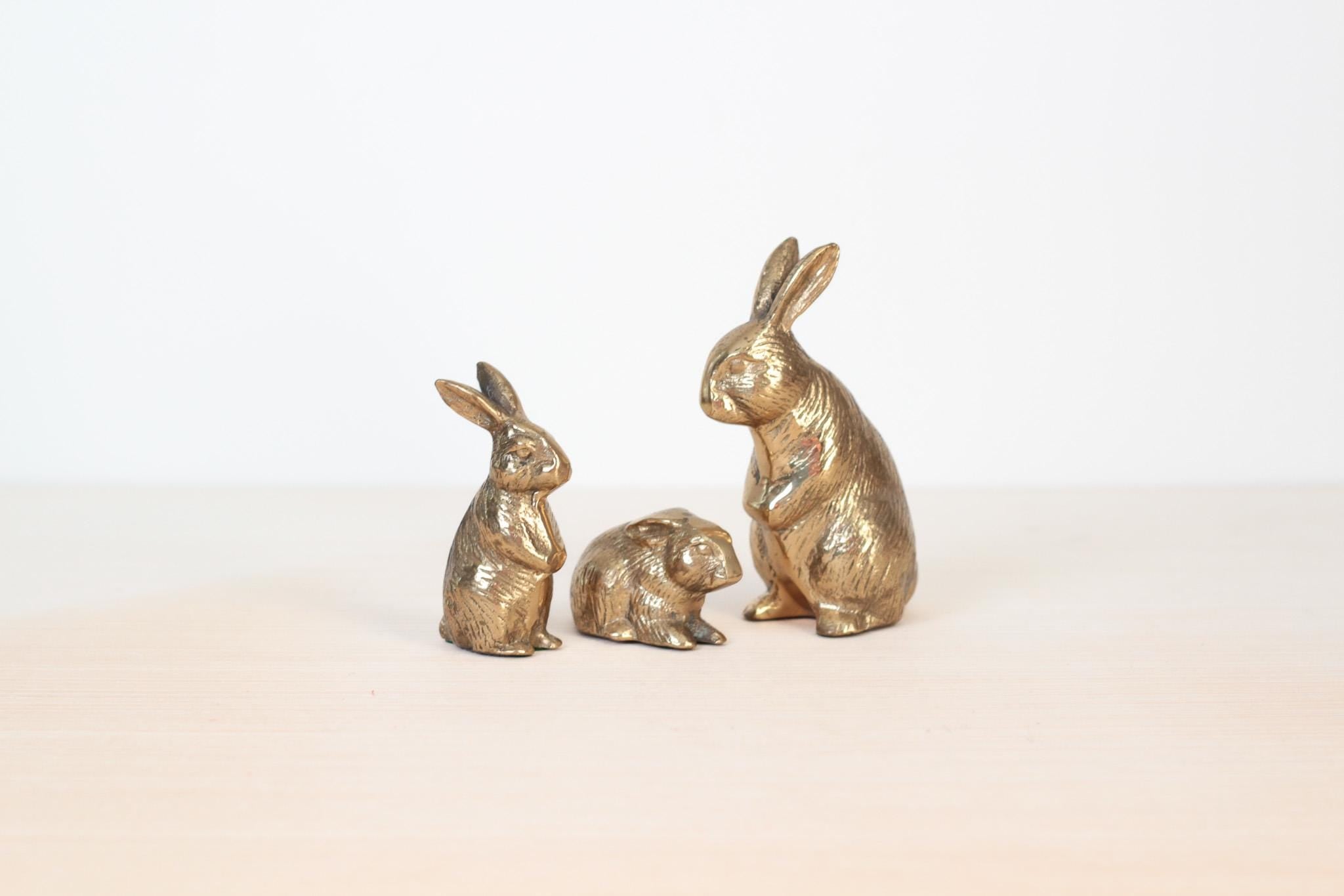 Set of 3 Vintage Solid Brass Bunny Rabbit Figurines
