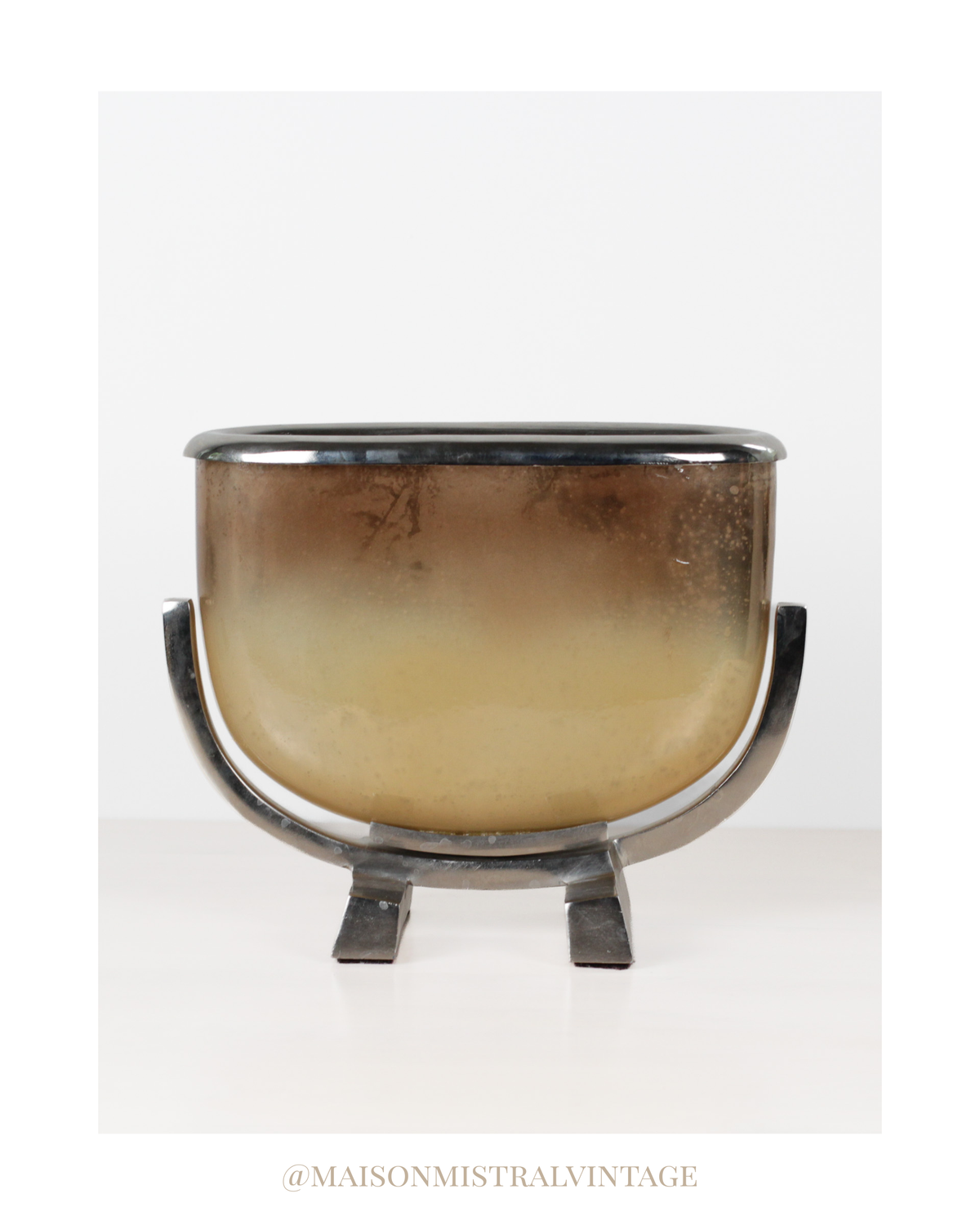Vintage Modernist Smoked Gold Glass and Chrome Jardinière