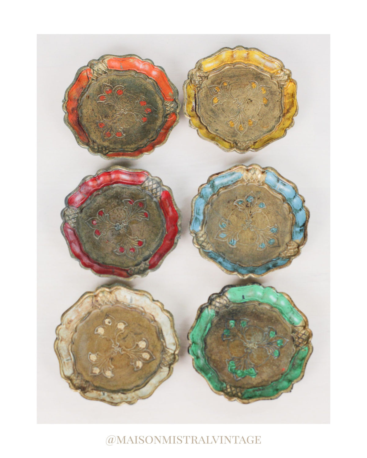 Set of 6 Vintage Italian Florentine Coasters