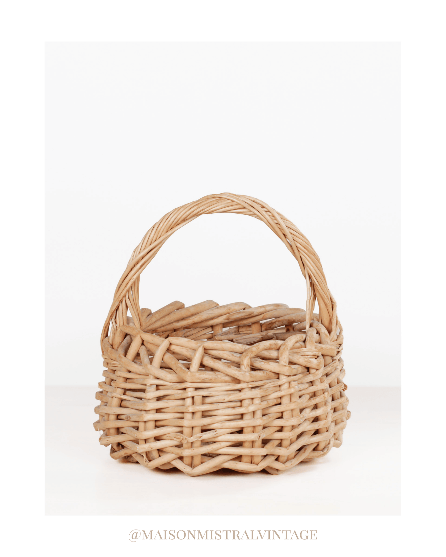 Vintage Wicker Gathering Basket with Handle