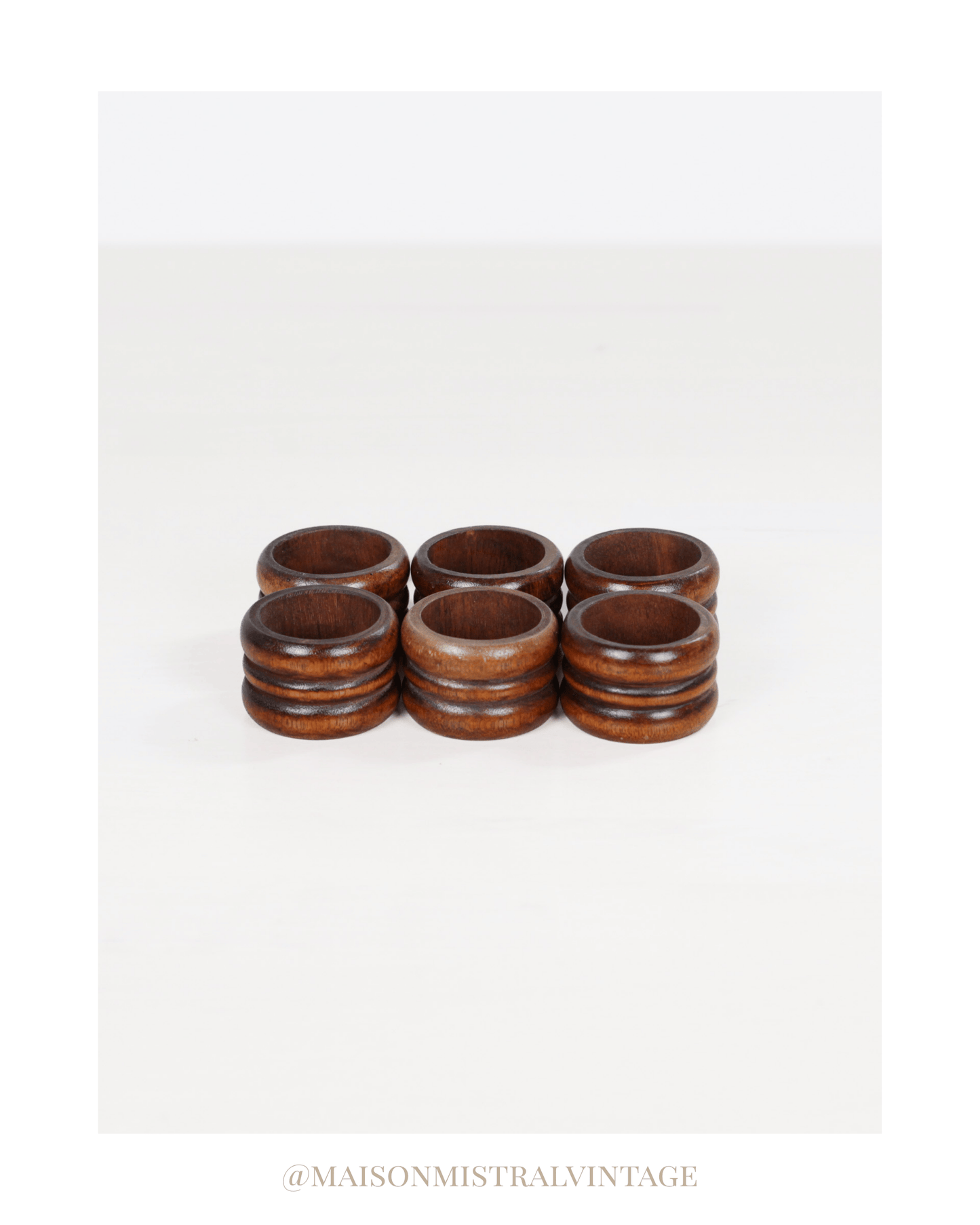 Vintage Turned Wood Napkin Rings, Set of 6