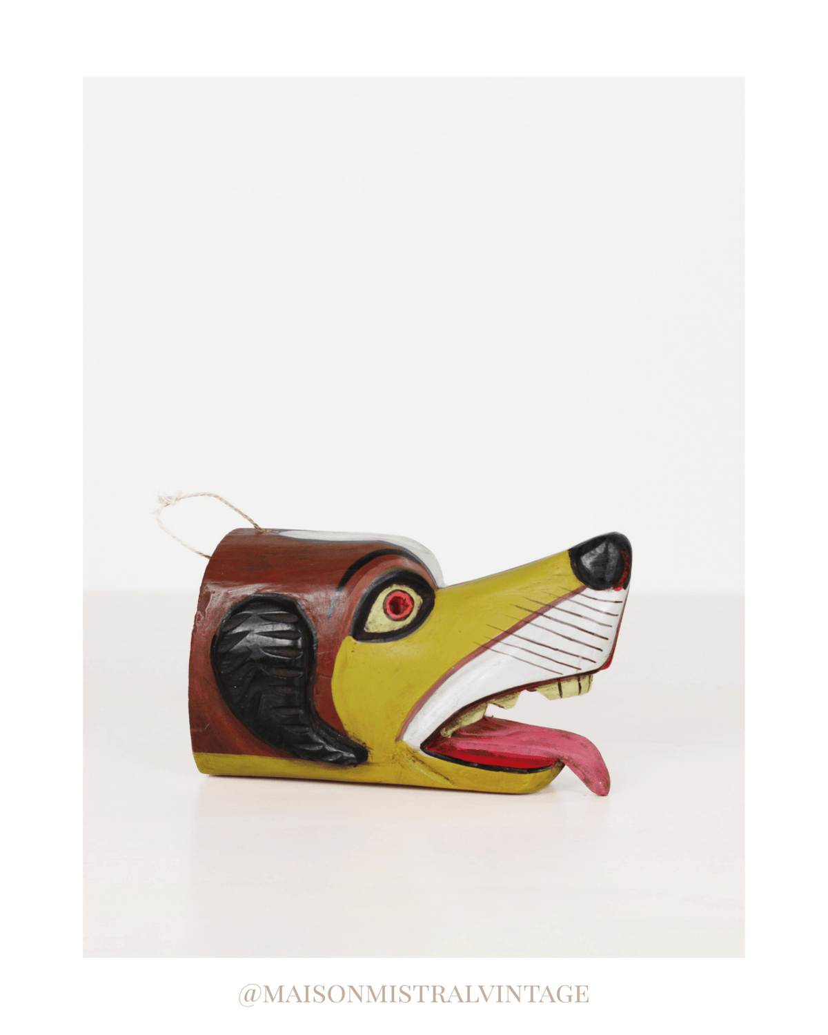 Vintage Mexican Folk Art Carved Wood Dog Mask