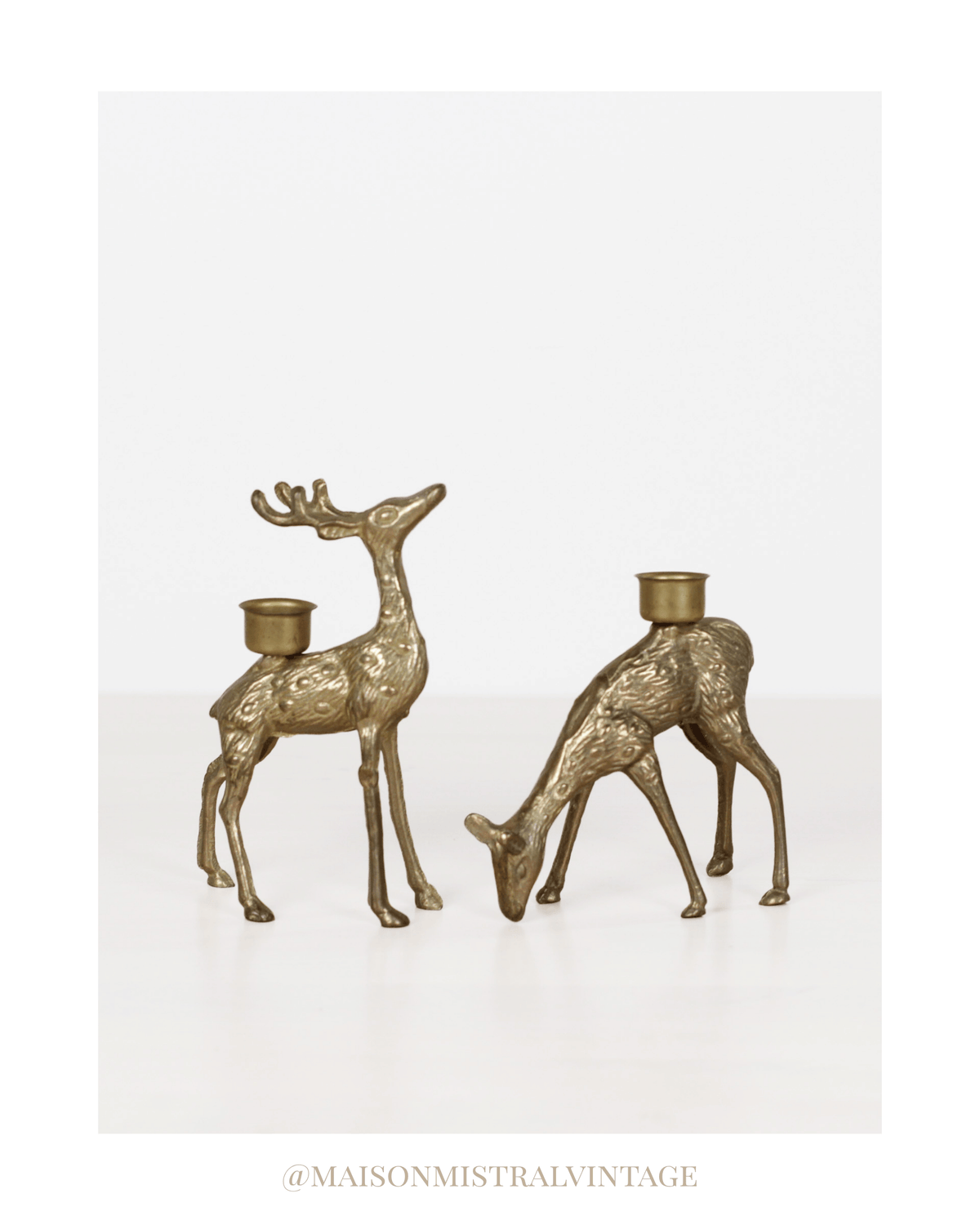 Vintage Brass Deer Candle Holders, Stag and Doe Pair