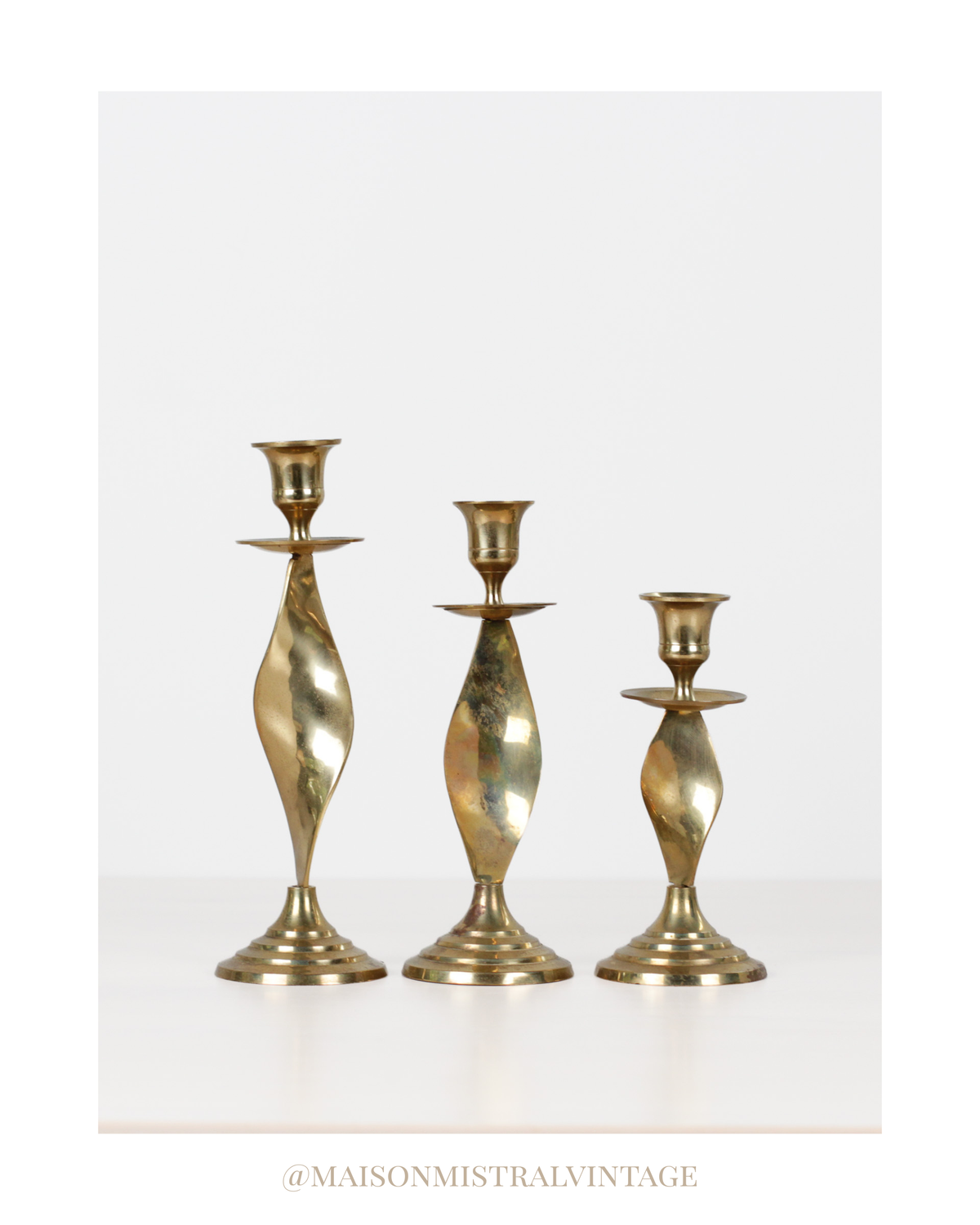 Vintage Twisted Brass Candlestick Holders, Set of 3
