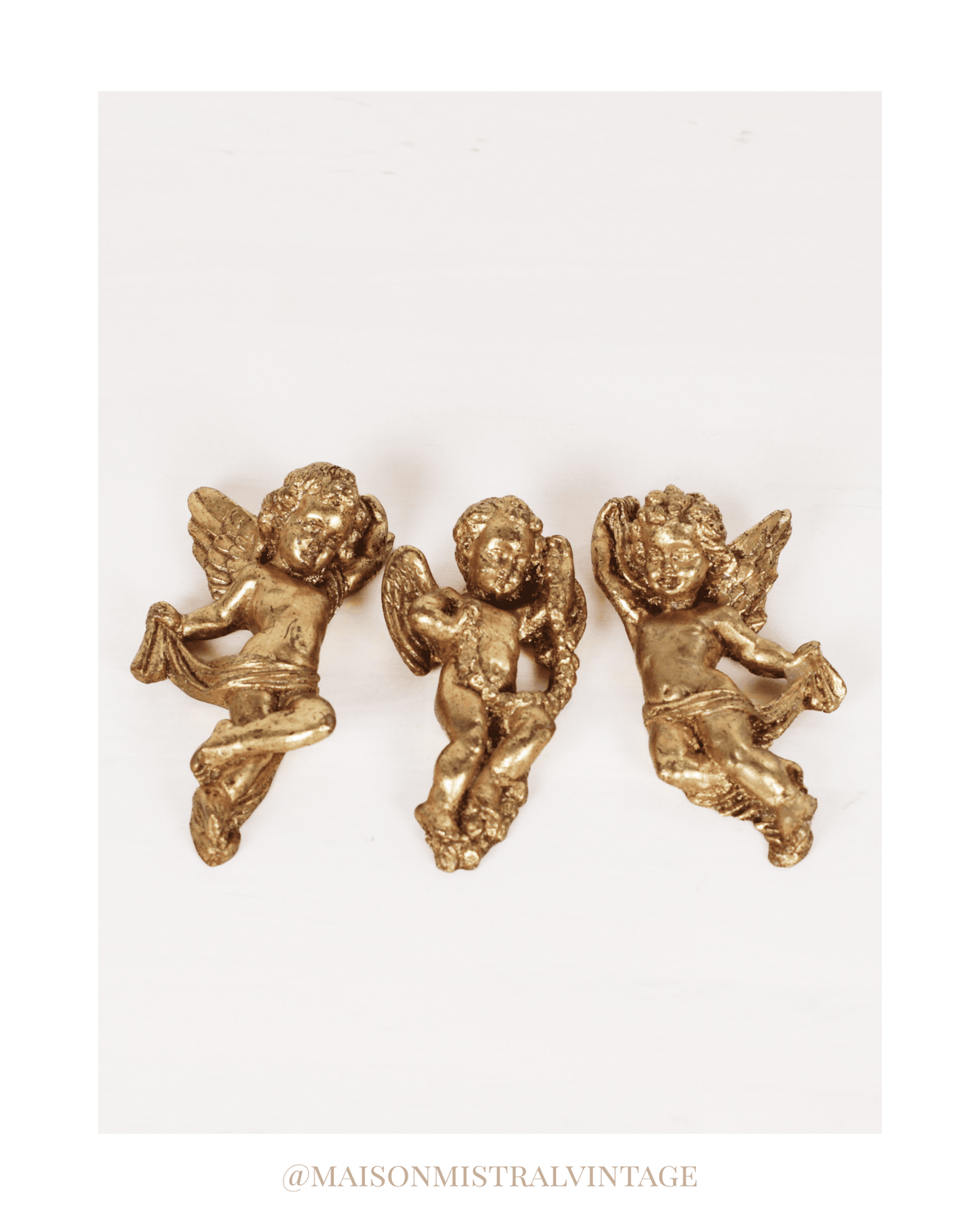 Vintage French Gold Leaf Cherub Wall Plaques, Set of 3