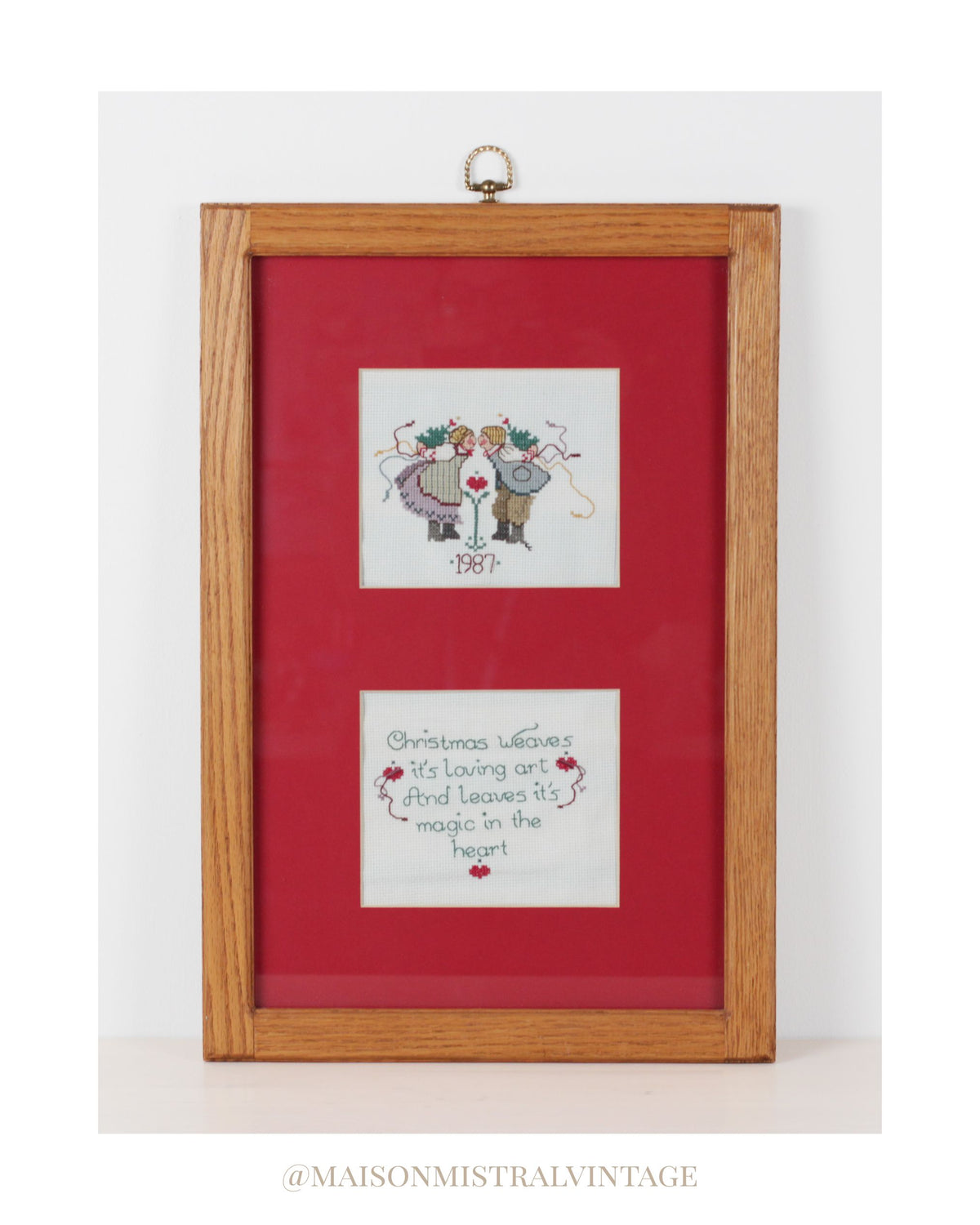 Vintage 1987 Framed Christmas Cross Stitch