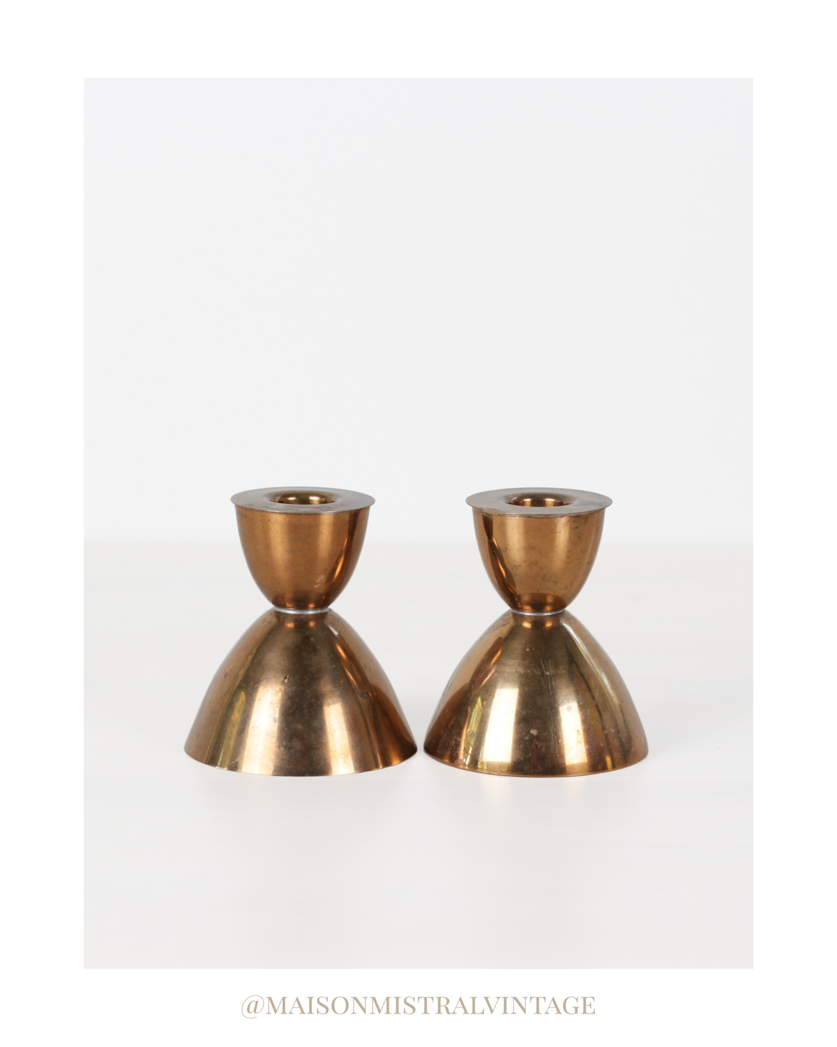 Vintage MCM Copper Hourglass Candle Holder Pair