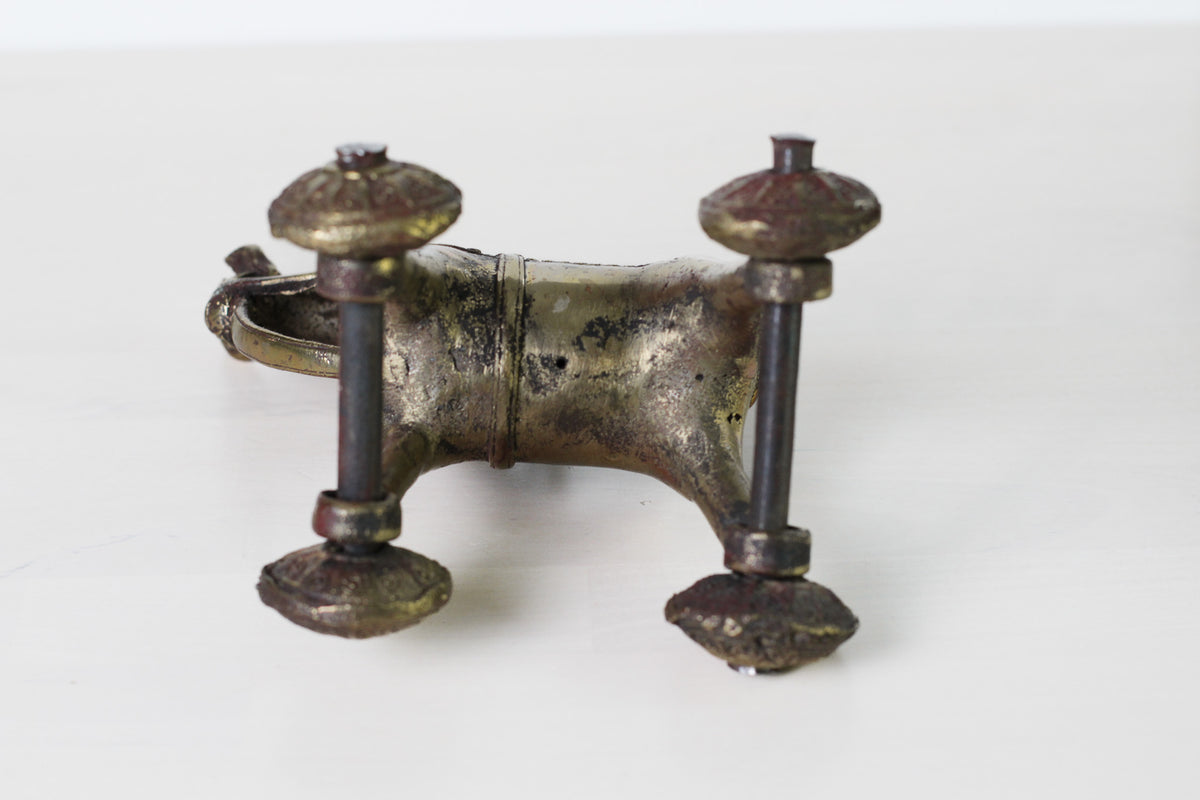 Antique Indian Brass Temple Horse on Wheels with Rider