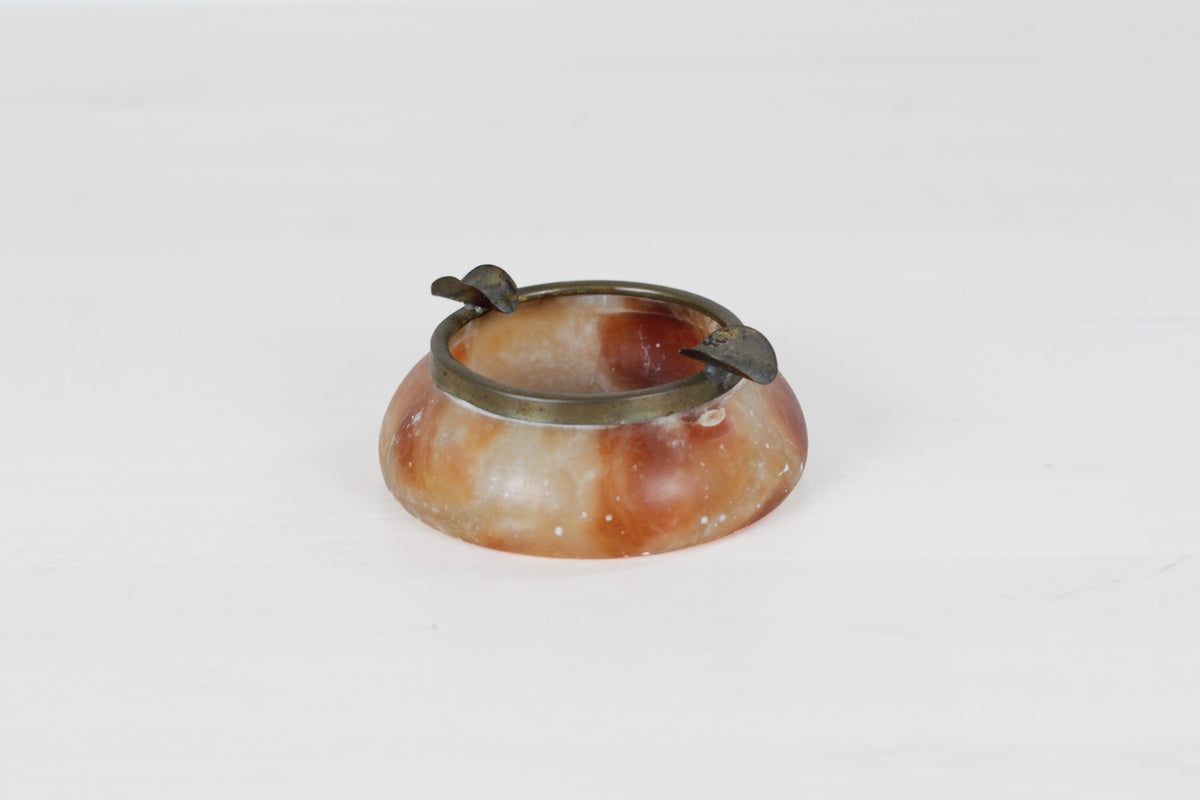 Vintage Alabaster Ashtray with Brass Rim