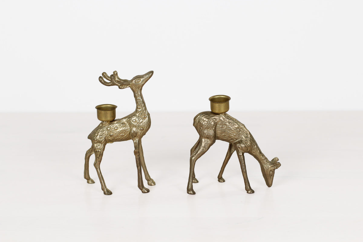 Vintage Brass Deer Candle Holders, Stag and Doe Pair