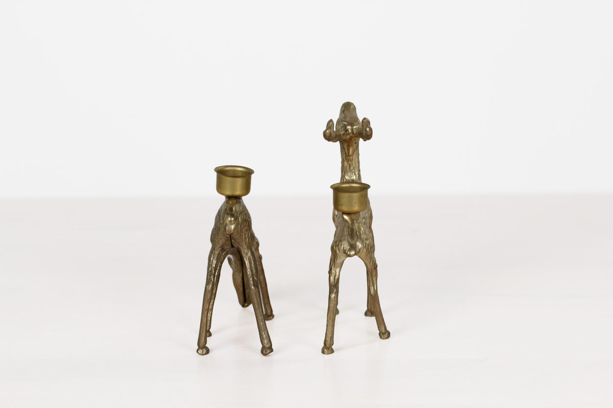 Vintage Brass Deer Candle Holders, Stag and Doe Pair
