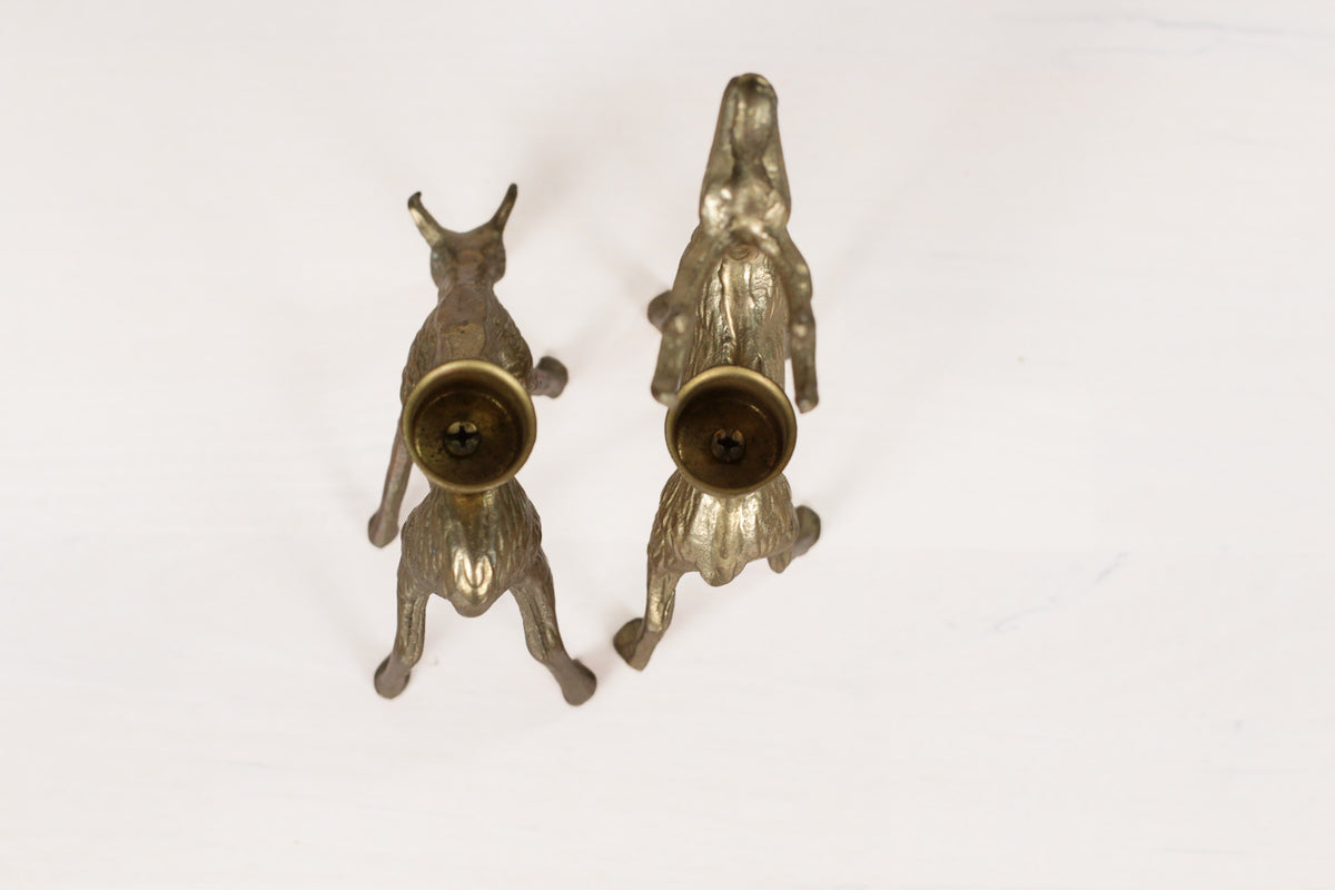 Vintage Brass Deer Candle Holders, Stag and Doe Pair