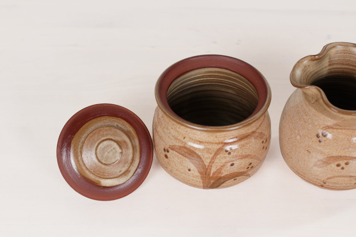 Vintage Signed Handmade Studio Pottery Sugar Bowl & Creamer Set