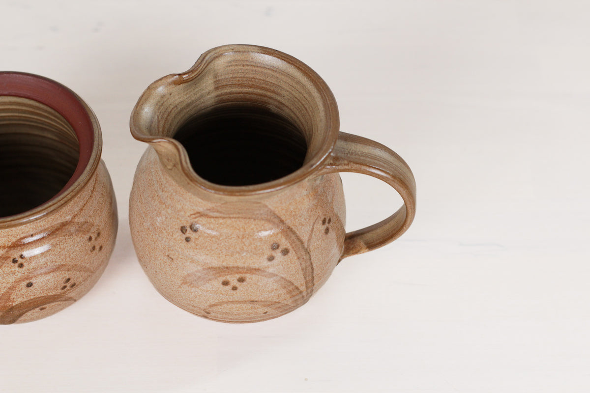 Vintage Signed Handmade Studio Pottery Sugar Bowl & Creamer Set
