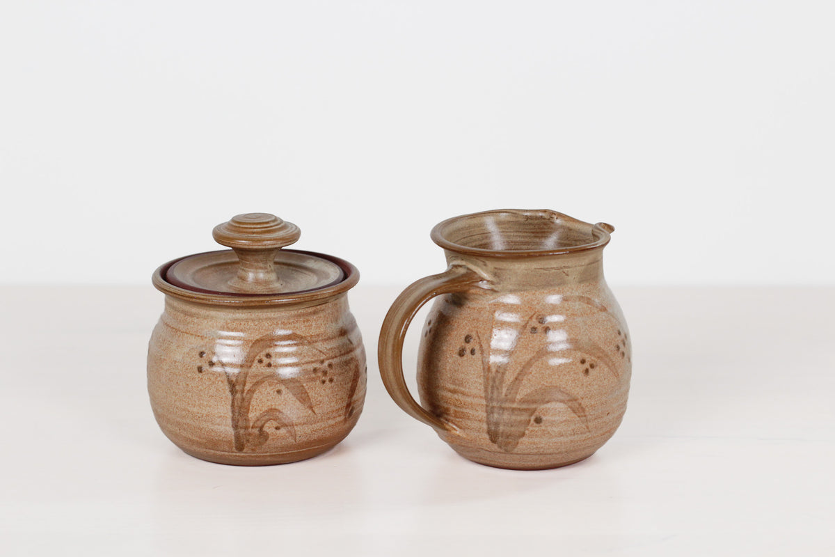 Vintage Signed Handmade Studio Pottery Sugar Bowl & Creamer Set
