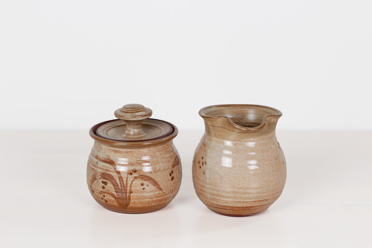 Vintage Signed Handmade Studio Pottery Sugar Bowl & Creamer Set