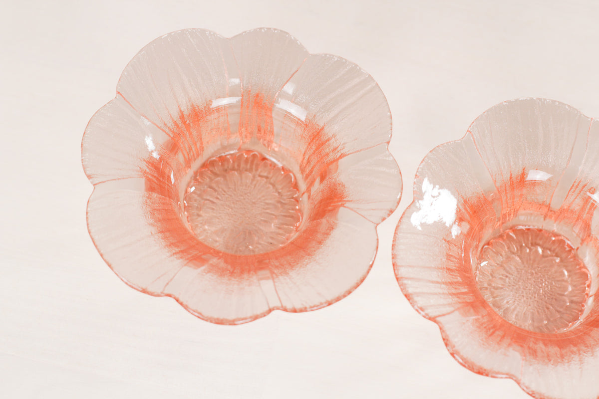 Pair of Vintage Pink Depression Glass Floriform Bowls