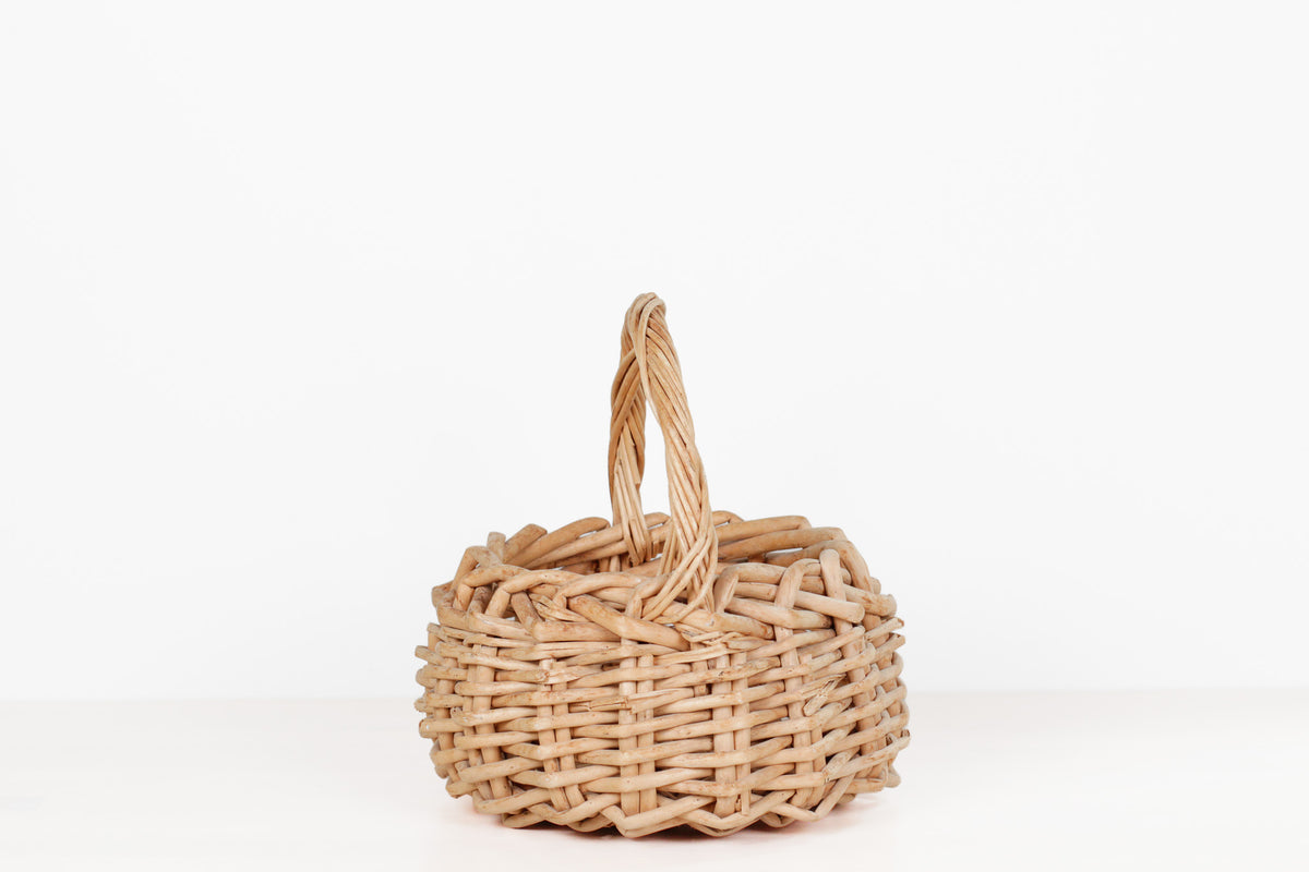 Vintage Wicker Gathering Basket with Handle