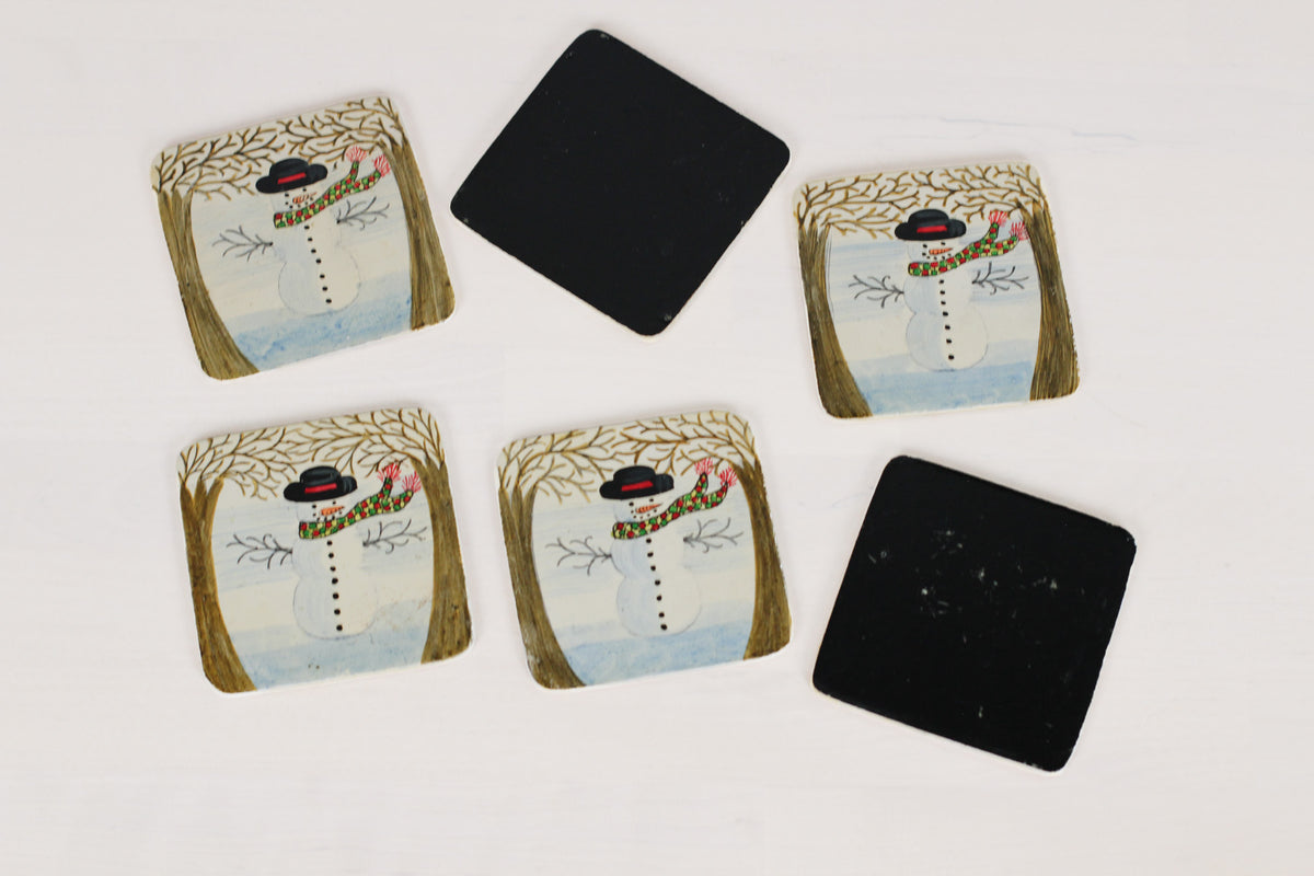 Vintage Snowman Coasters in Matching Storage Box