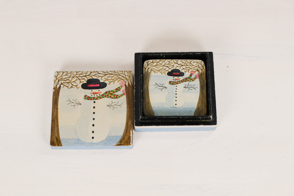 Vintage Snowman Coasters in Matching Storage Box