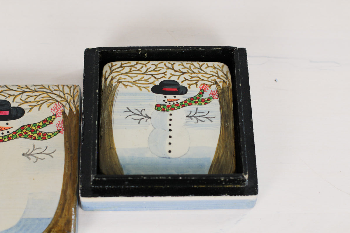 Vintage Snowman Coasters in Matching Storage Box