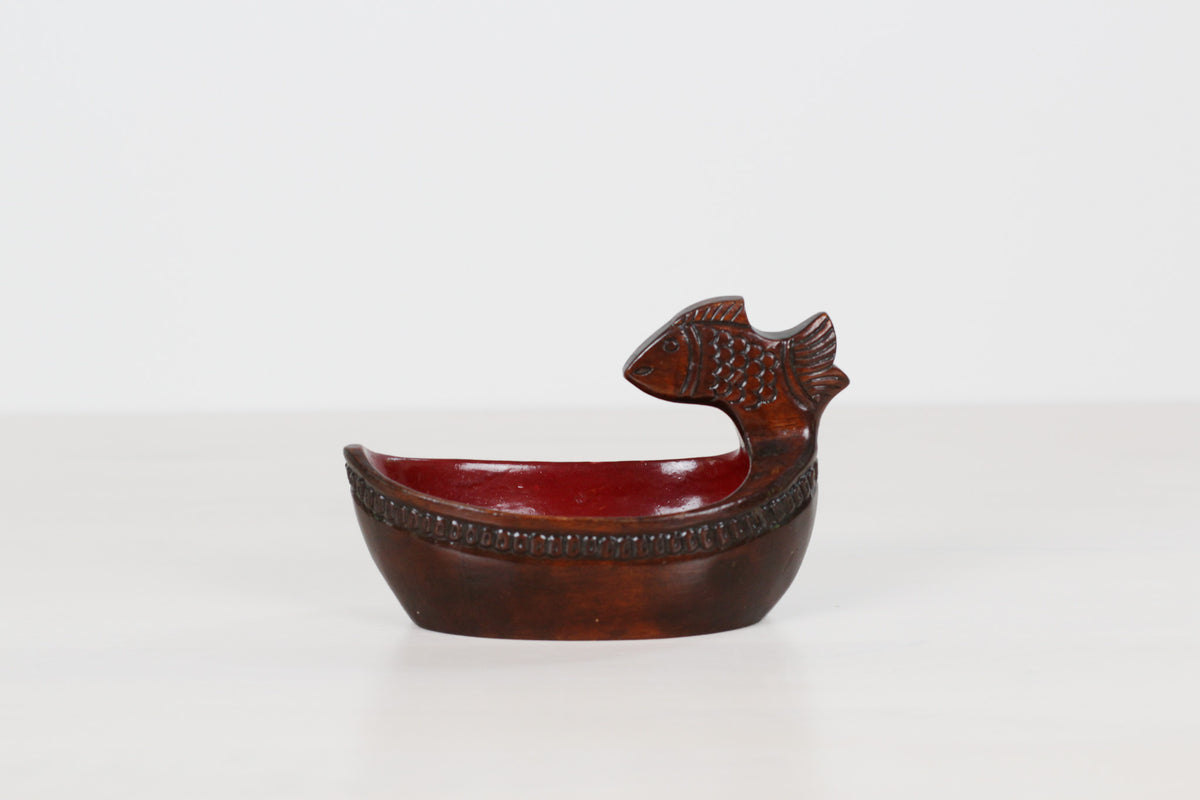 Vintage Carved Wood Fish Dish