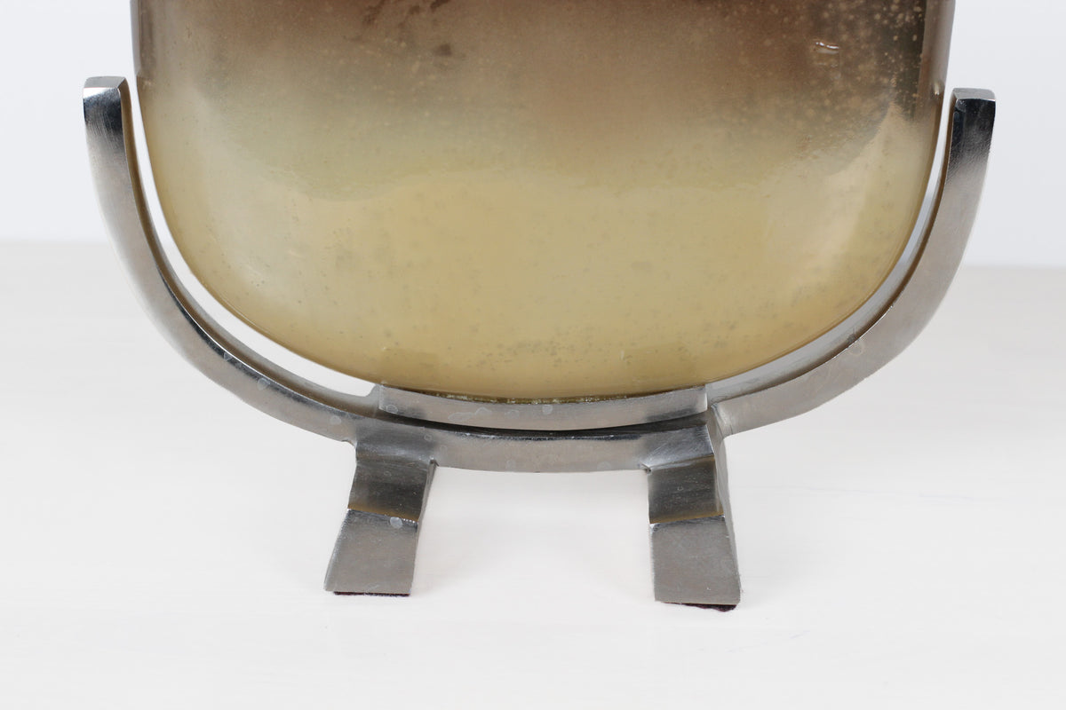 Vintage Modernist Smoked Gold Glass and Chrome Jardinière