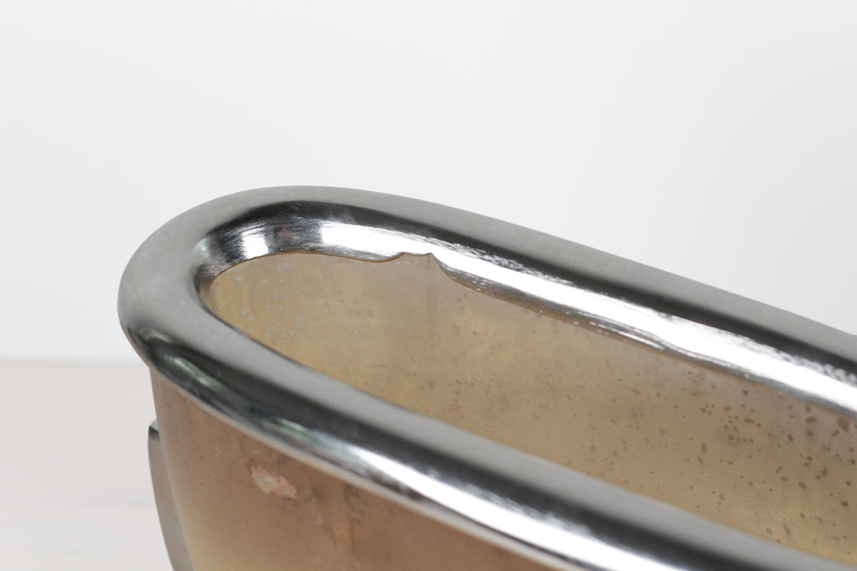 Vintage Modernist Smoked Gold Glass and Chrome Jardinière