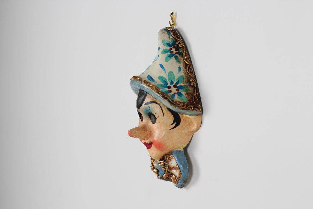 Vintage Italian Hand-Painted Papier-Mâché Pinocchio Wall Mask