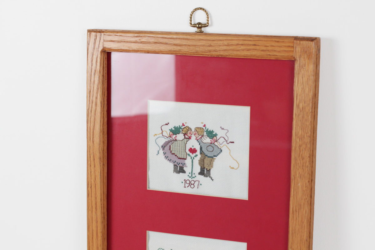 Vintage 1987 Framed Christmas Cross Stitch