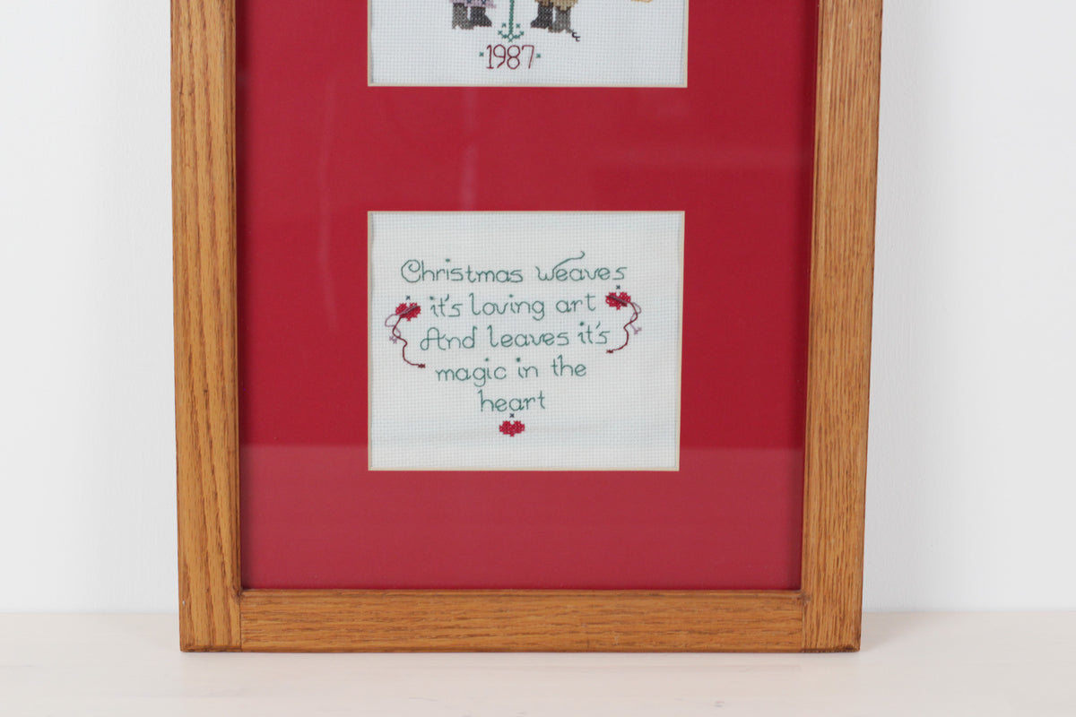 Vintage 1987 Framed Christmas Cross Stitch