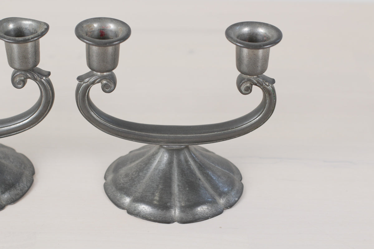 Vintage New Amsterdam Pewter Art Deco Style Double Candle Holder