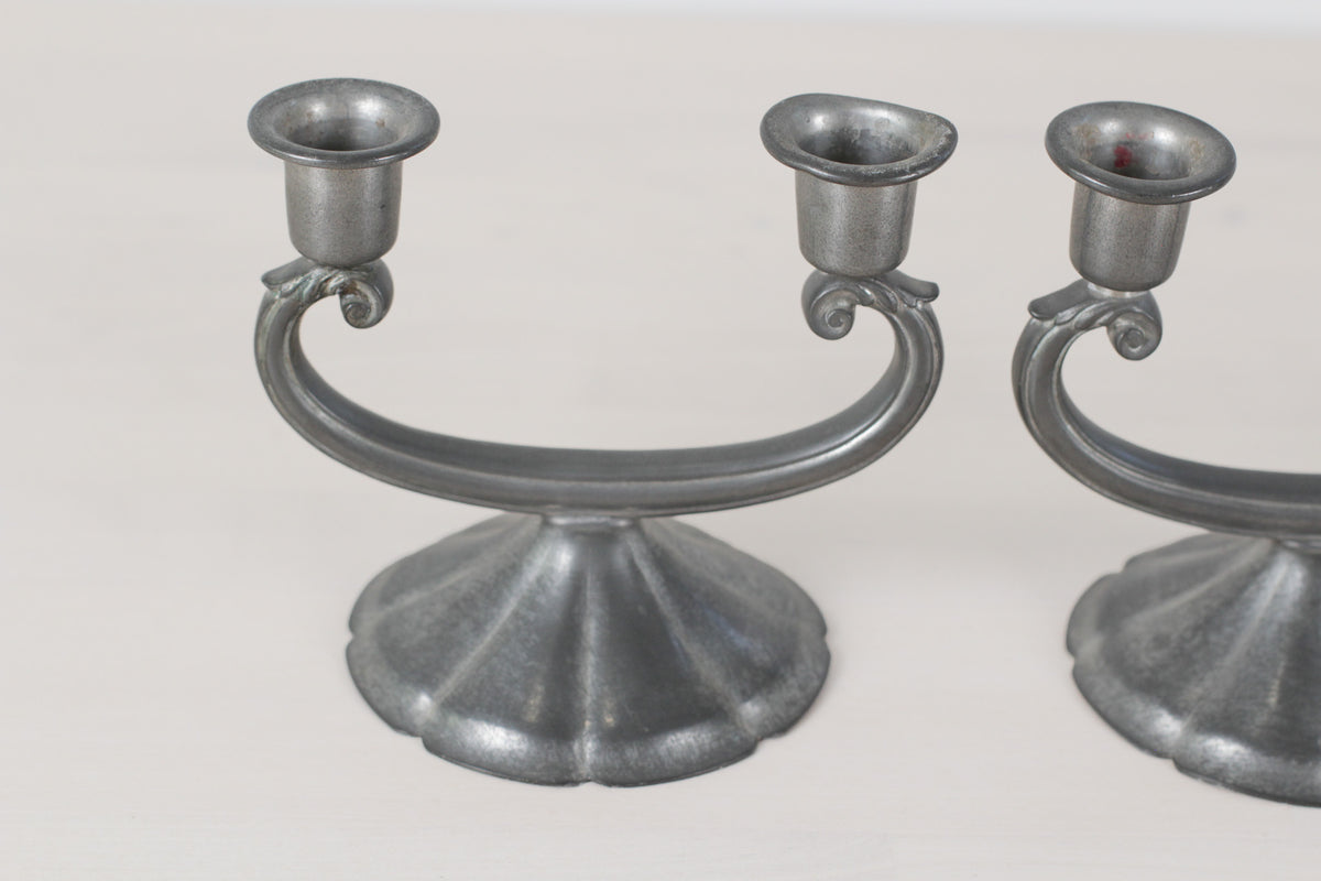 Vintage New Amsterdam Pewter Art Deco Style Double Candle Holder