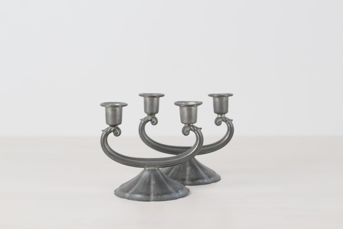 Vintage New Amsterdam Pewter Art Deco Style Double Candle Holder