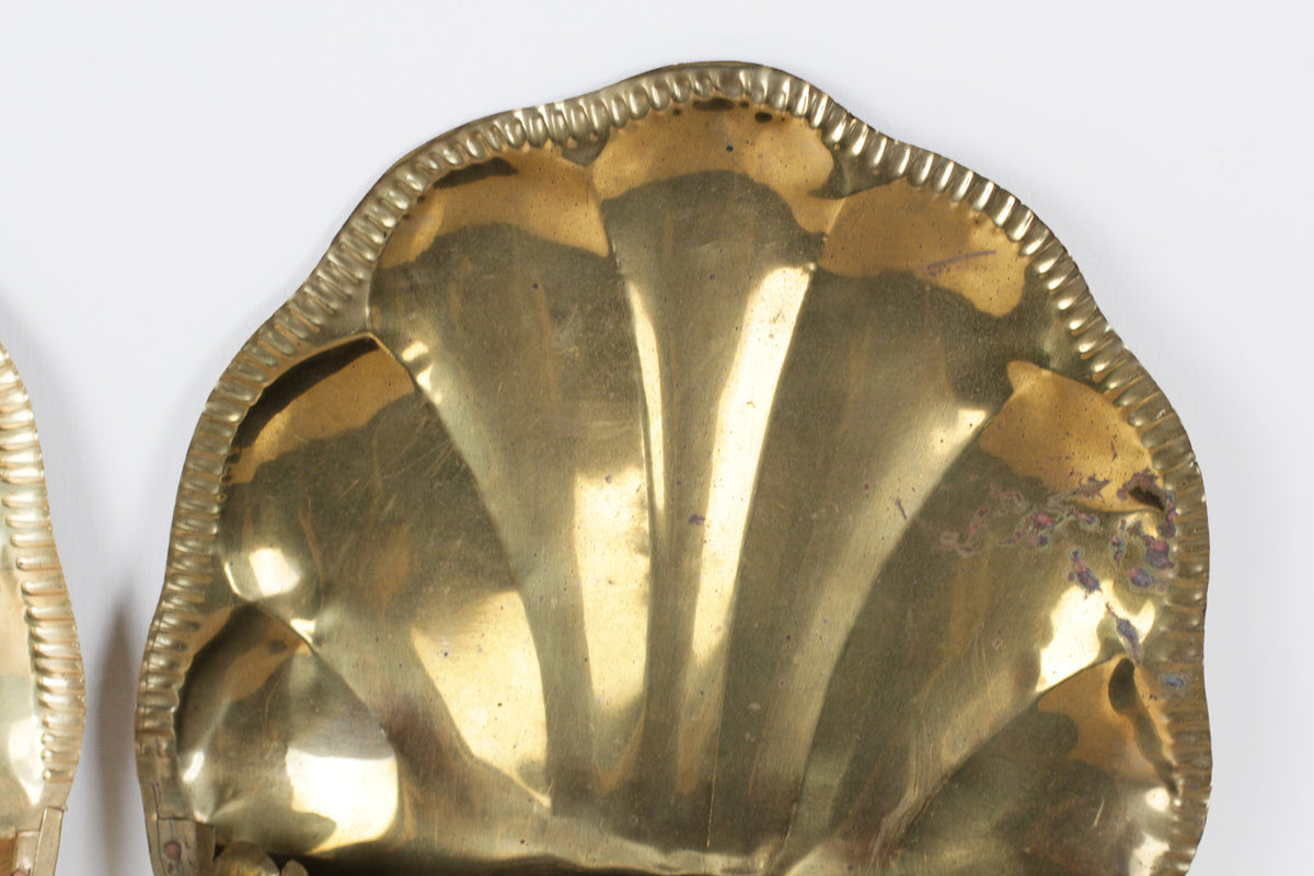 Pair of Vintage Brass Shell Wall Pockets