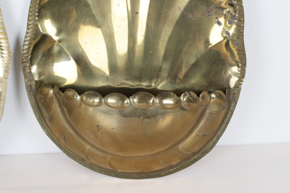 Pair of Vintage Brass Shell Wall Pockets