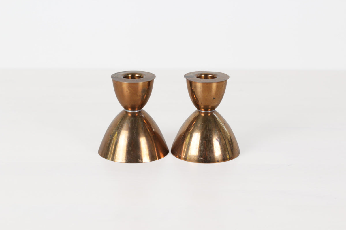 Vintage MCM Copper Hourglass Candle Holder Pair