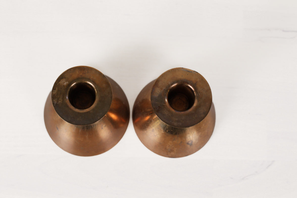 Vintage MCM Copper Hourglass Candle Holder Pair