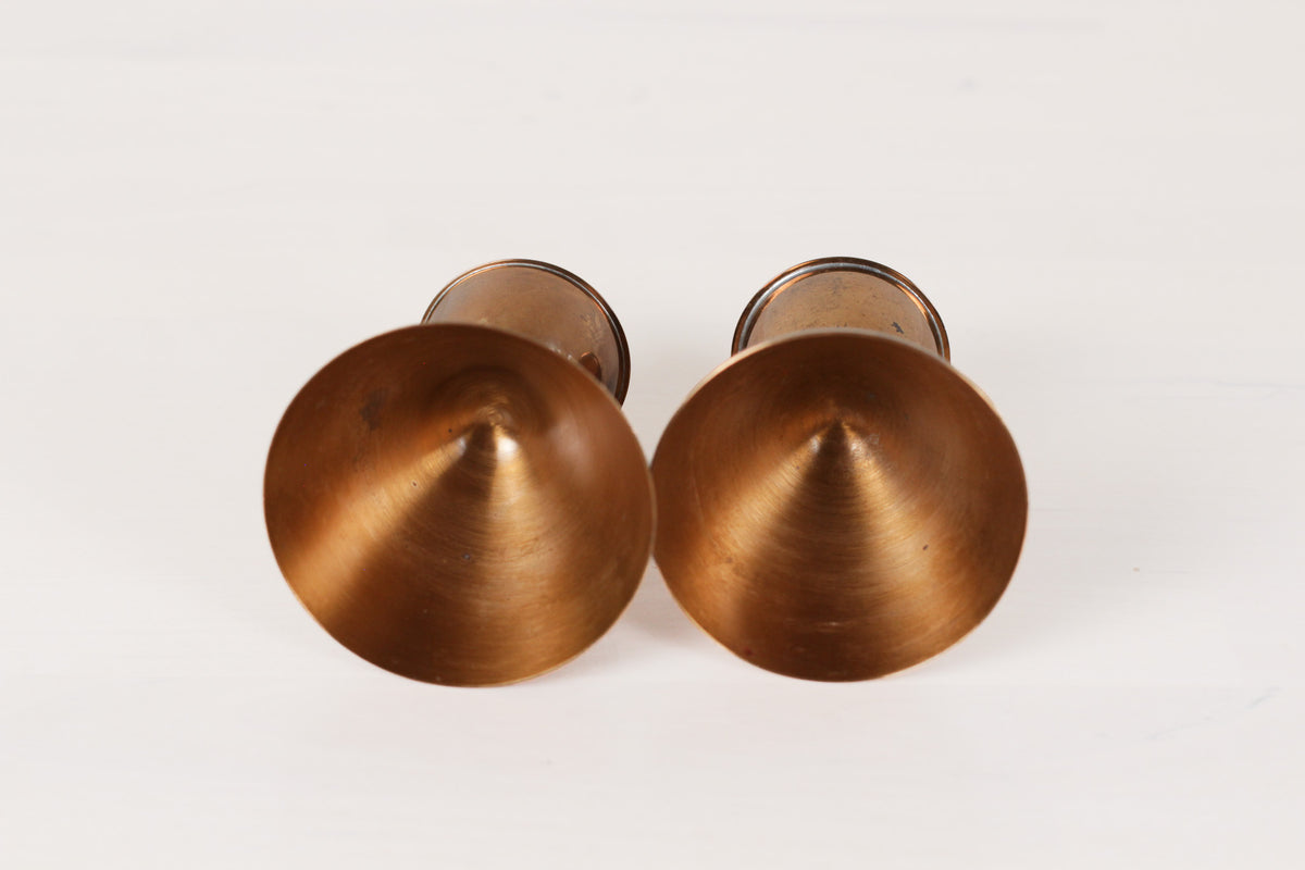 Vintage MCM Copper Hourglass Candle Holder Pair