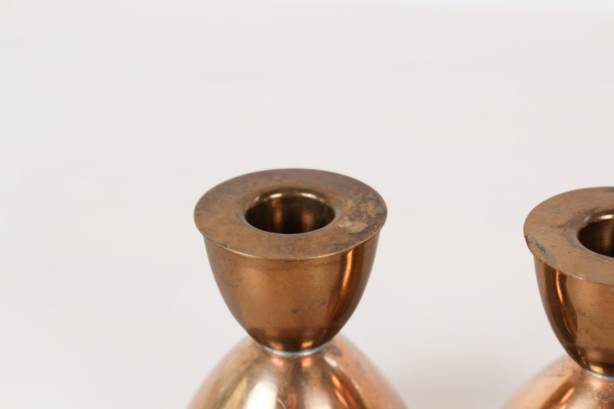 Vintage MCM Copper Hourglass Candle Holder Pair