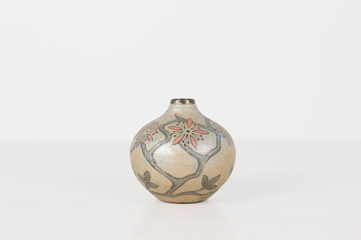 Vintage Floral Enameled Brass Bud Vase