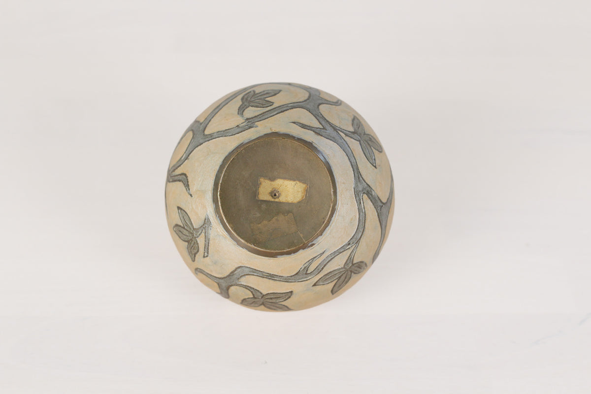 Vintage Floral Enameled Brass Bud Vase