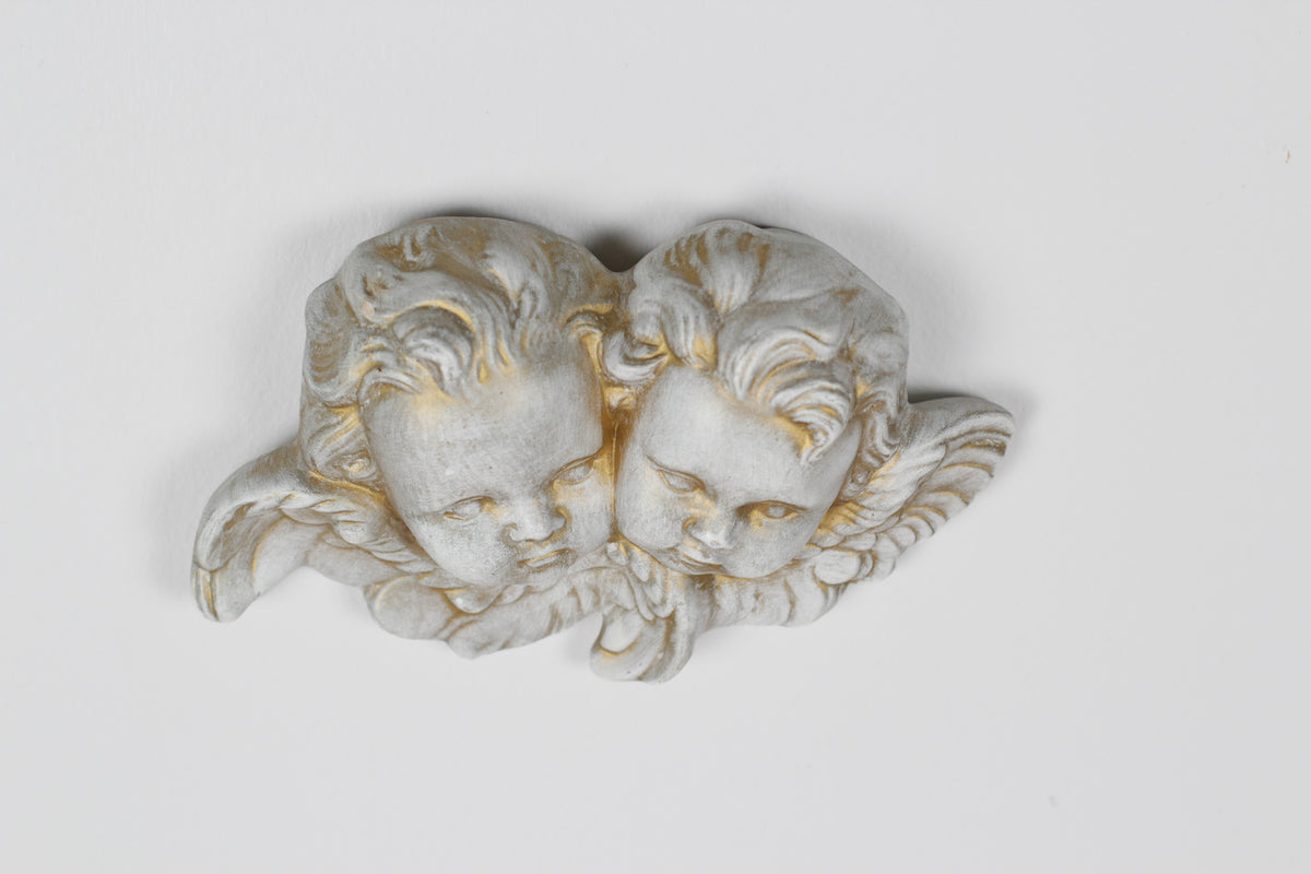 Vintage Plaster Double Cherub Wall Plaque