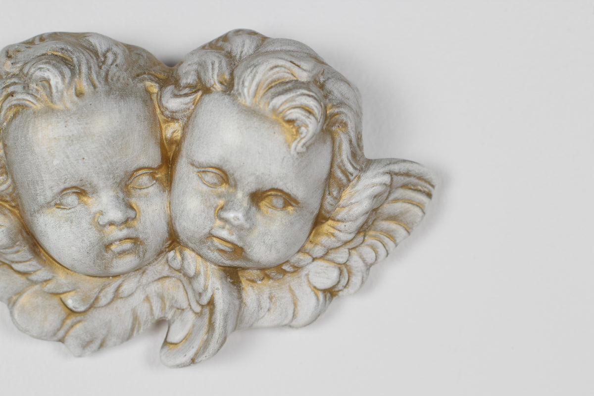 Vintage Plaster Double Cherub Wall Plaque