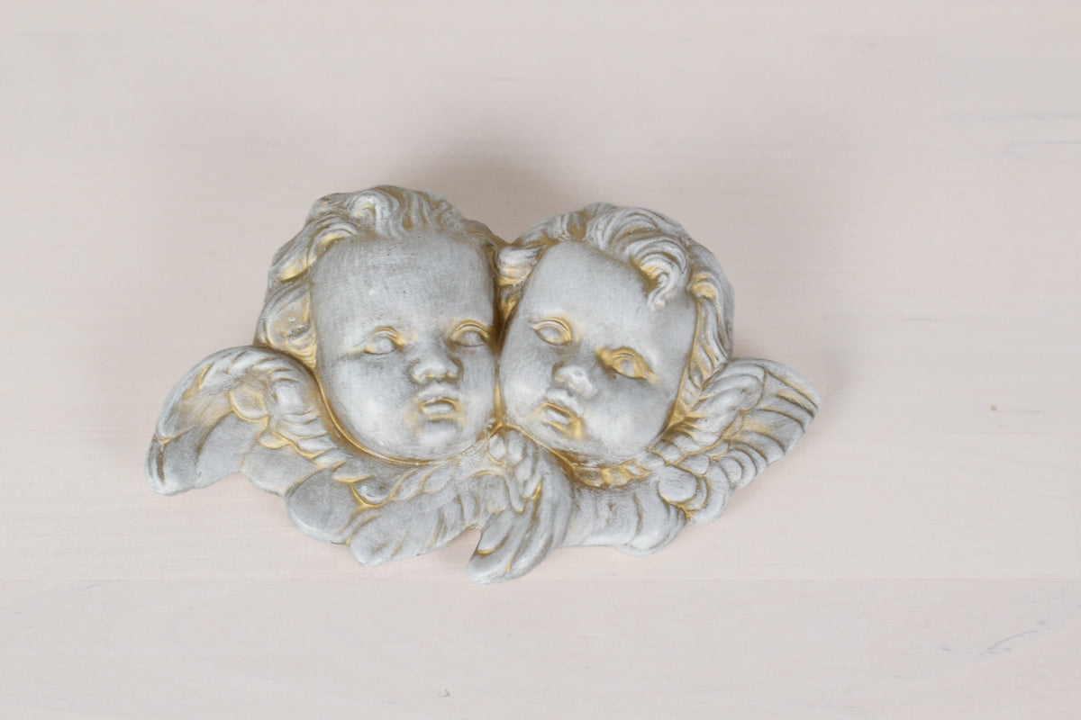 Vintage Plaster Double Cherub Wall Plaque