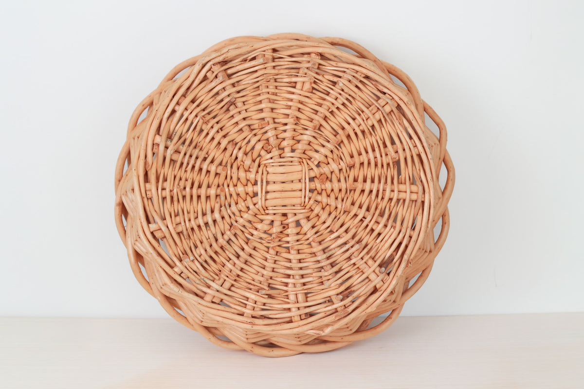 Large Vintage Handwoven Wicker Basket Tray