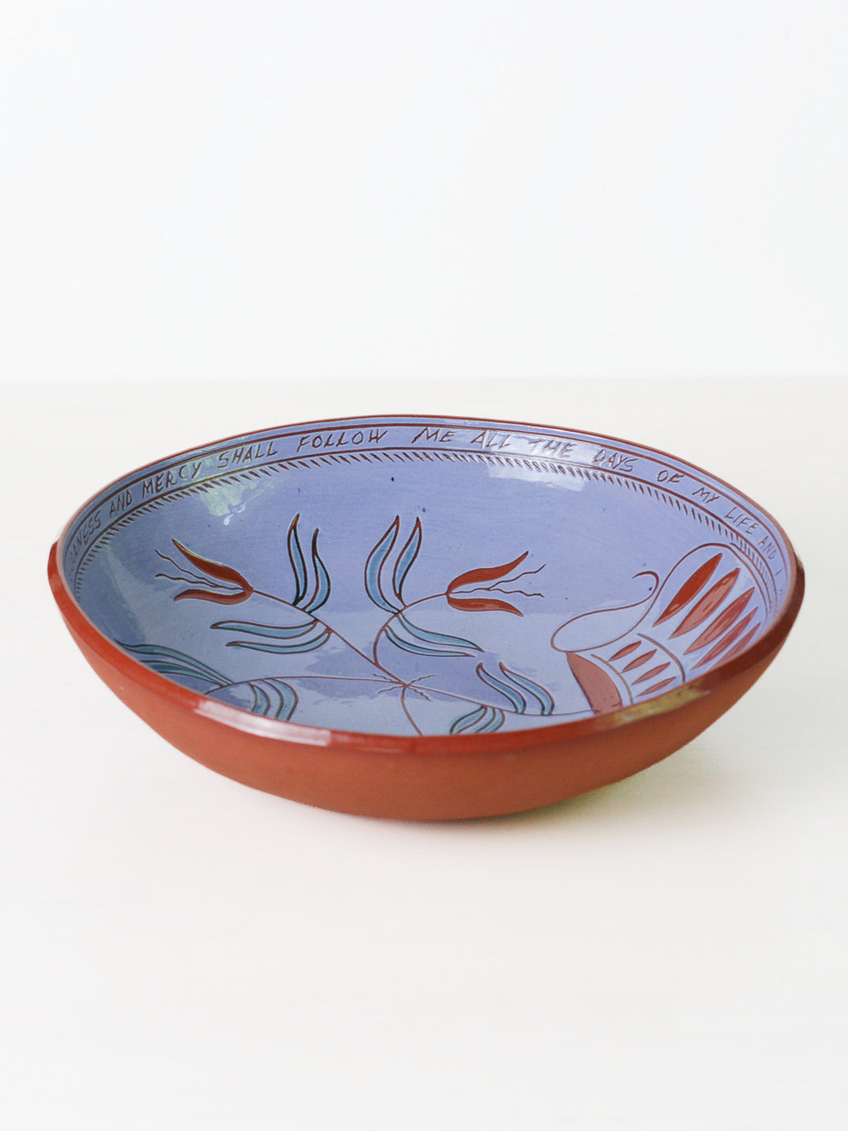Vintage Redware Sgraffito Pottery Bowl Signed by Artist