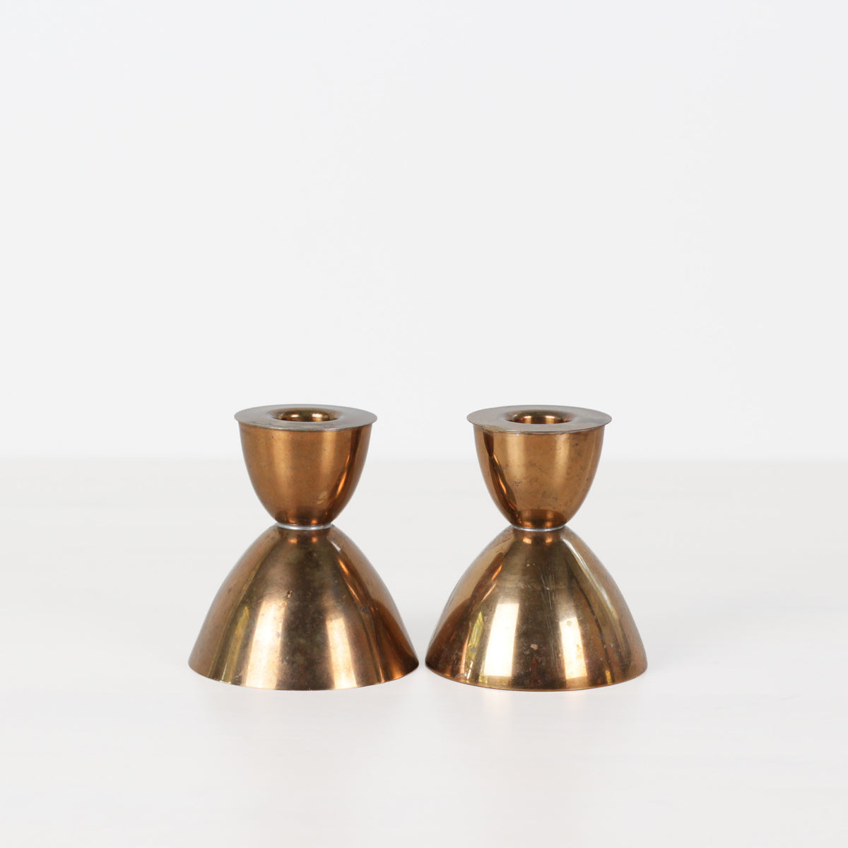 Vintage MCM Copper Hourglass Candle Holder Pair