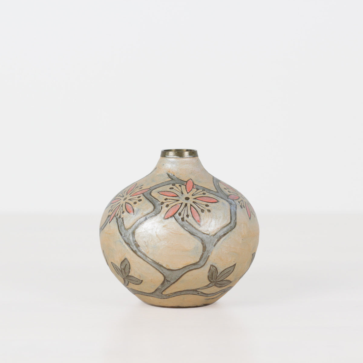 Vintage Floral Enameled Brass Bud Vase
