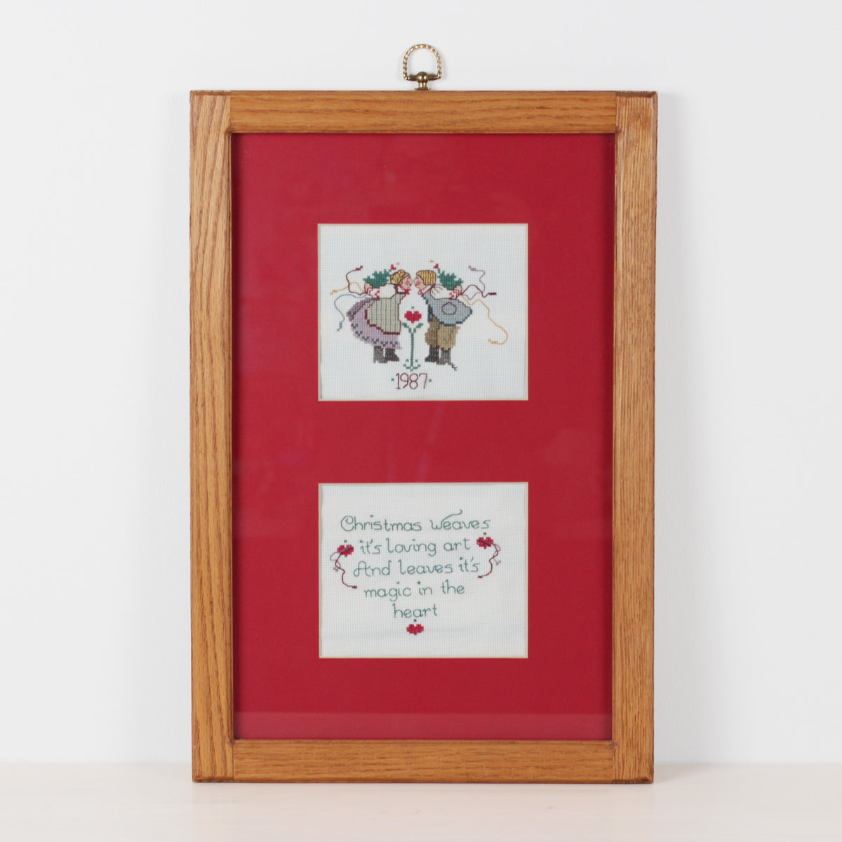 Vintage 1987 Framed Christmas Cross Stitch
